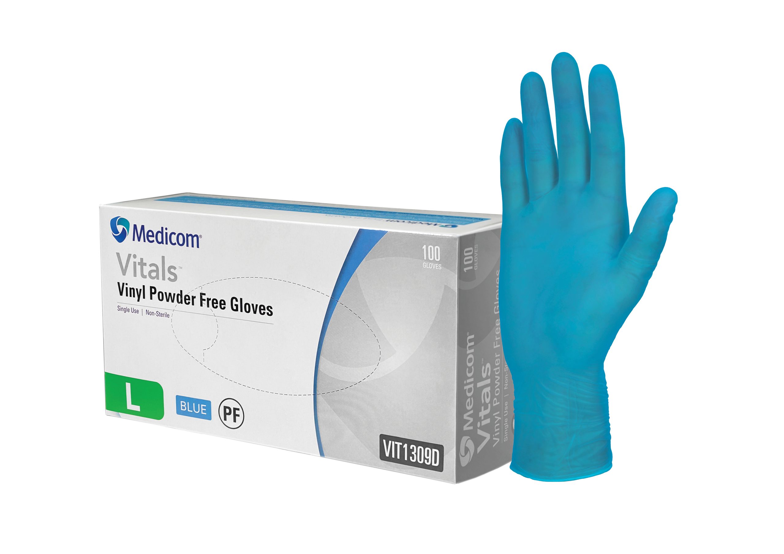 Vinyl Gloves - Medicom Vitals Blue Vinyl Powder Free Gloves