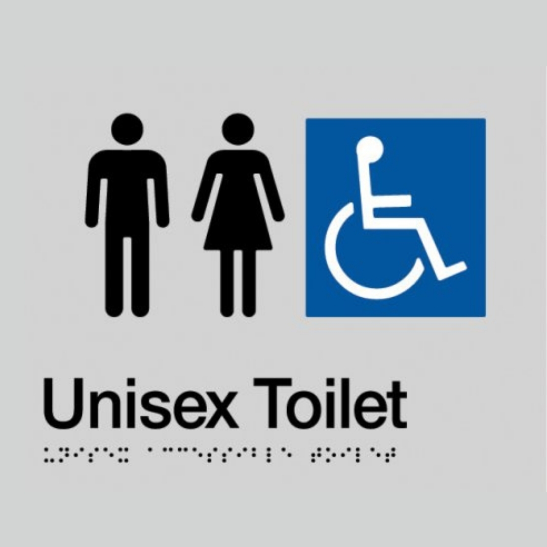 Unisex Accessible Toilet Braille Sign Blue and White
