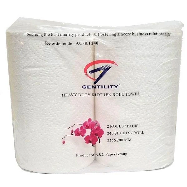 Gentility Premium 2 ply Kitchen Roll Towel Perforated 240 Sheets 12 rolls/Carton