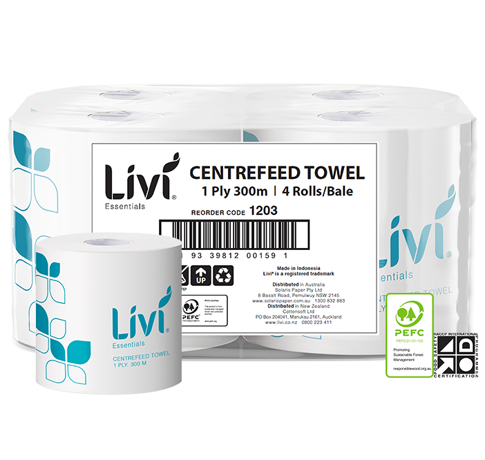 Livi Essentials Centrefeed Hand Towel Roll 1 Ply 300m Bale