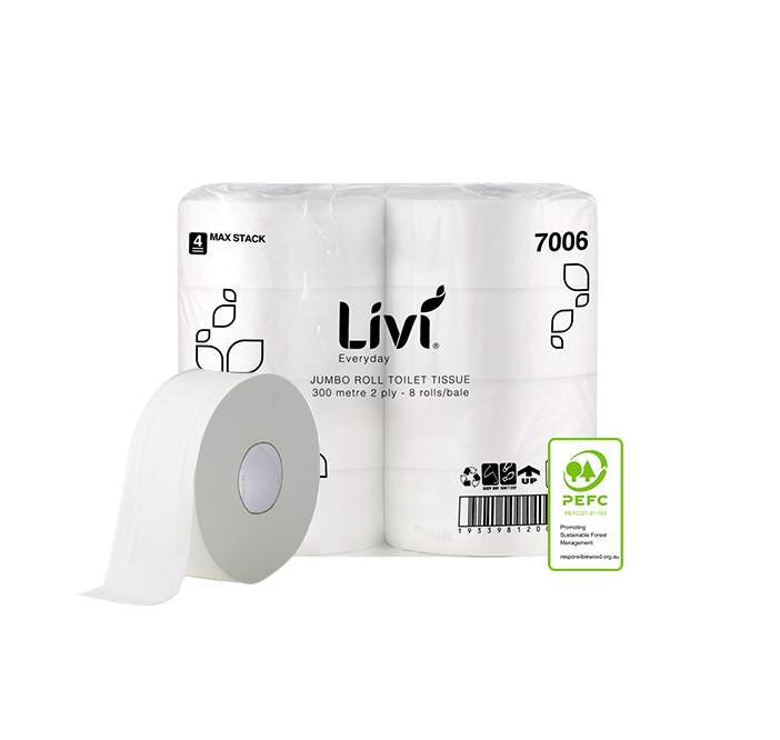 Livi Everyday Jumbo Toilet Tissue 2 Ply 300m - 8Rolls per Bale